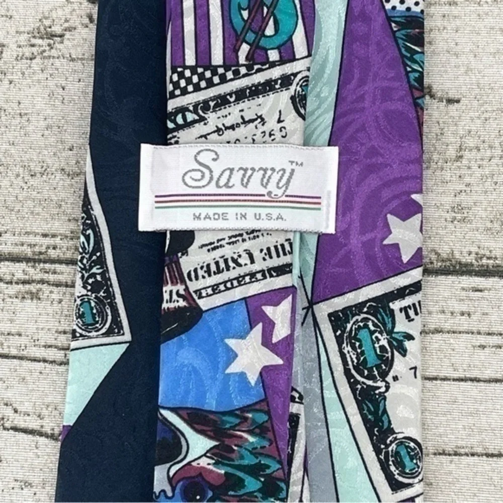 Vintage Savvy Silk Men's money dollars tie